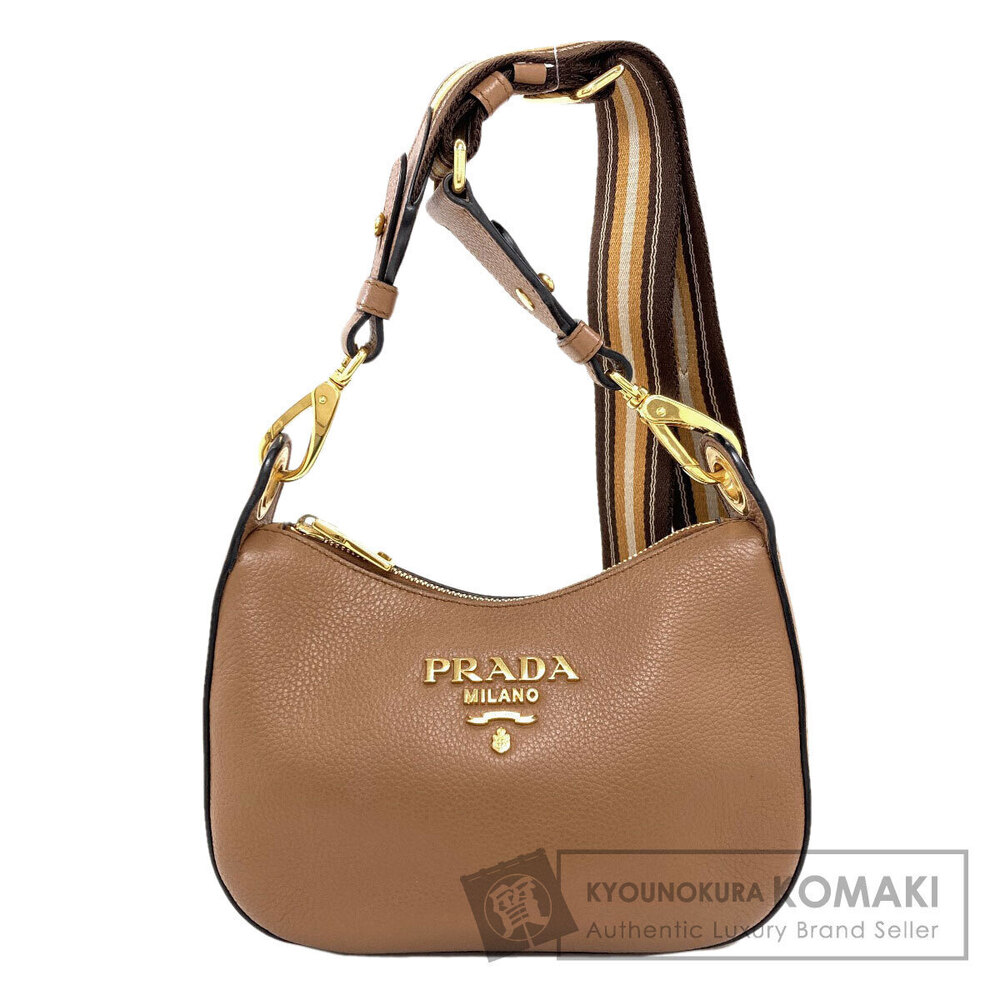 Prada Vitello Phenix leather shoulder bag striped web Brown
